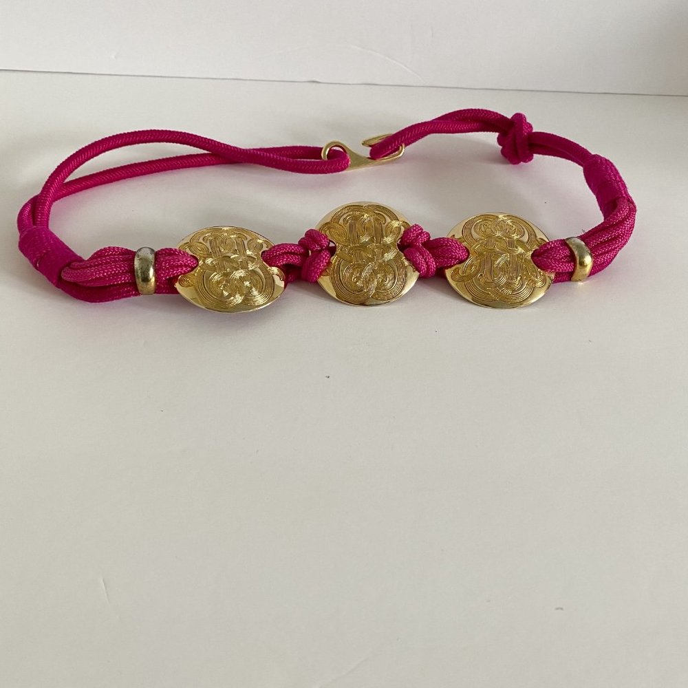Vintage Hot Pink w/Gold Plates Detail Braided Belt - Picture 2 of 4